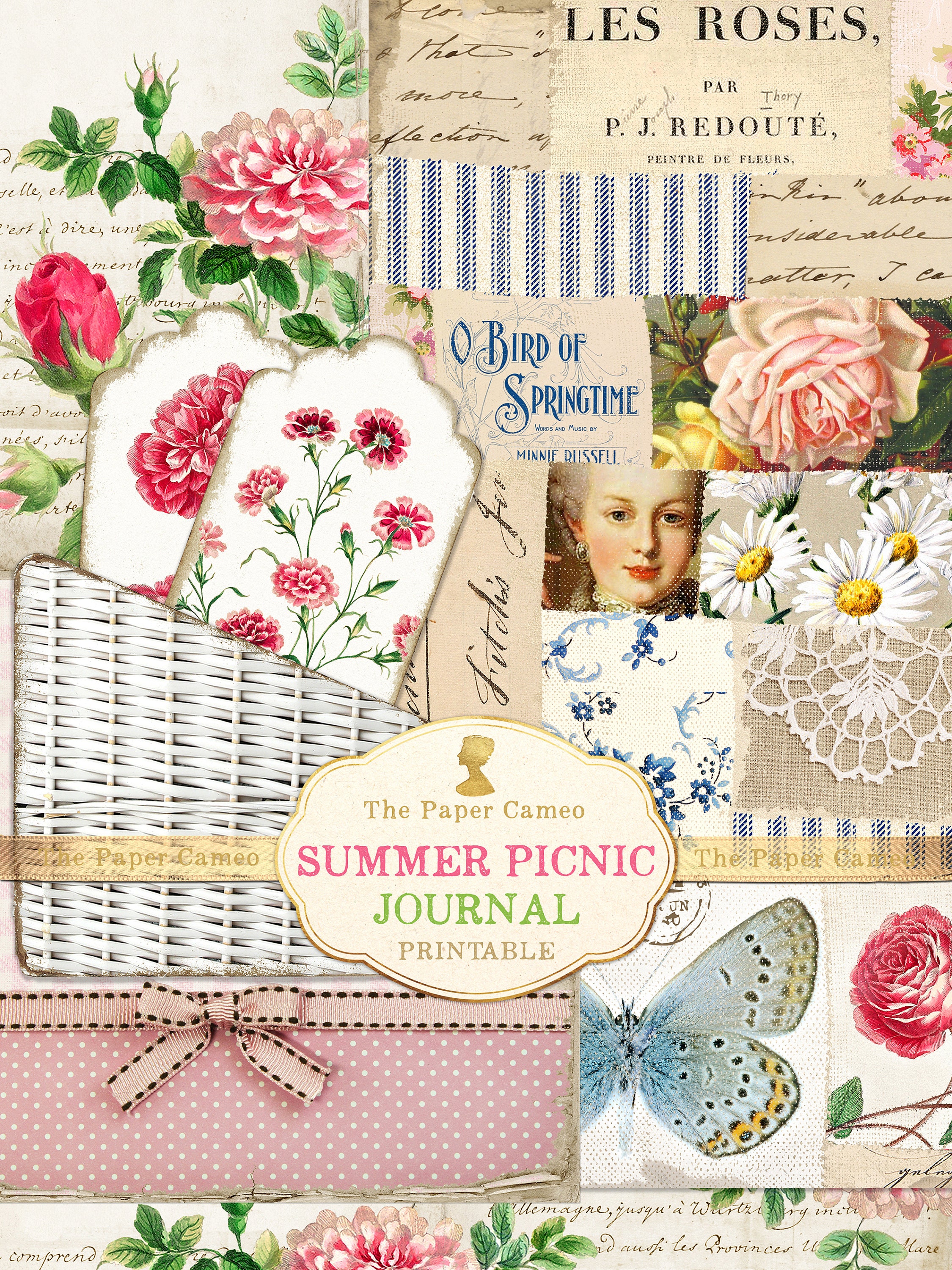 SUMMER PICNIC Journal, Spring Digital, Easter Journal Printable, Shabby ...
