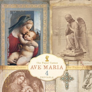 AVE MARIA 4-dagboek afdrukbaar, Madonna en kind digitaal, Heilige kerst digitaal, Maria en Jezus digitaal, religieus kerstdagboek
