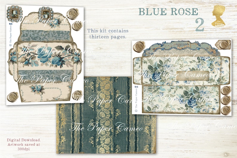 BLUE ROSE 2 Ephemera Add on Kit, Blue Themed Junk Journal, Marie ...