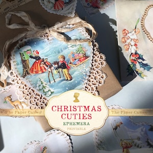 CHRISTMAS CUTIES, Vintage Weihnachtsgeschenkanhänger, Cracker zum Ausdrucken, Weihnachtsumschläge zum Ausdrucken, Bon Bon Download, Weihnachtskarten