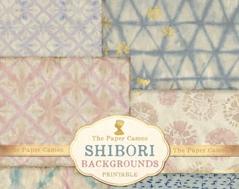 SHIBORI-achtergronden digitaal, Japanse shibori-collagepagina's, tie-dye digitaal, afdrukbare sashiko, pastelkleurige achtergrondpagina's, afdrukbare shibori