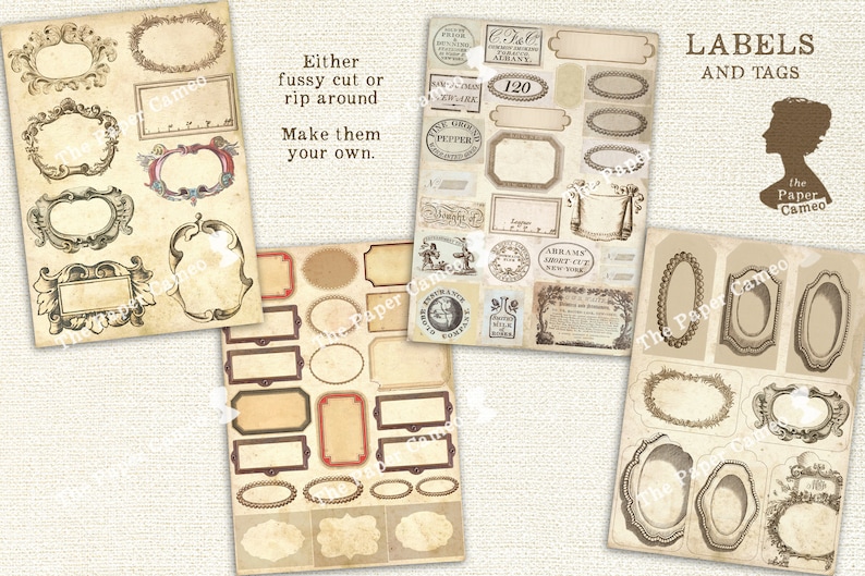 LABELS and TAGS, Printable Vintage Labels, Junk Journal Label Ephemera, The Paper Cameo, Antique Labels Printable, Vintage Labels Digital image 2