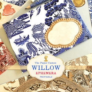 WILLOW Ephemera, patrón de sauce imprimible, collage de China azul y blanco imprimible, decoupage de Willow China imprimible, sobres de Willow China