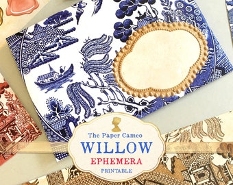 WILLOW Ephemera, Willow Pattern Printable, Blue and White China Collage Printable, Willow China Decoupage Printable, Willow China Envelopes