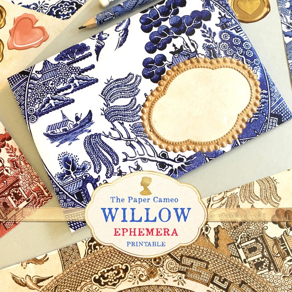 WILLOW Ephemera, Willow Pattern Imprimable, Bleu et Blanc Chine Collage Imprimable, Willow China Decoupage Imprimable, Willow China Enveloppes