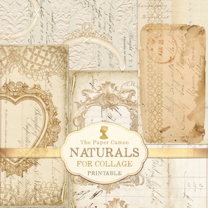 NATURAIS para colagem, páginas de diário vintage, páginas com manchas de chá, livro-razão antigo para impressão, livro-razão vintage para impressão, livro-razão digital, digital bege
