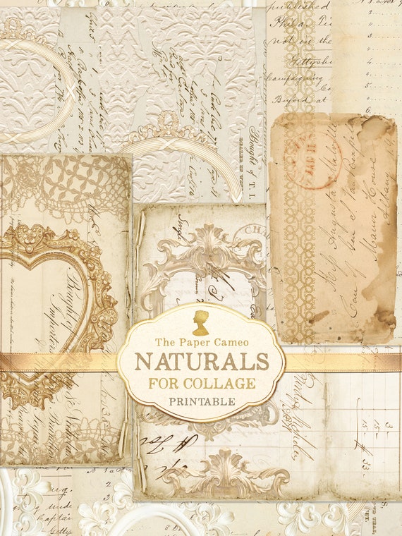 NATURALS for collage, Vintage Journal Pages, Tea Stain pages, Antique Ledger Printable, Vintage Ledger Printable, Ledger Digital, Beige Digi