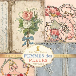 FEMMES des FLEURS Journal sur le thème printanier imprimable, Journal de fées fleurs numérique, Pages pastel floral printanier de Junk Journal, Pâques éphémères