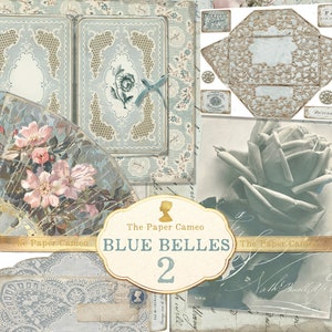 BLUE BELLES 2 éphémères imprimables, éphémères numériques sur le thème bleu, éphémères bleu minable imprimable, dentelle bleue numérique, bleu rose numérique