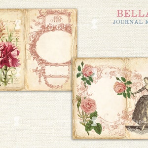 BELLA, Shabby French Style Printable Junk Journal Kit, French Fashion Digital Download, Vintage Floral Journal Pages, Shabby Chic Journal image 4