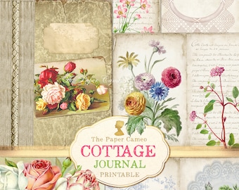 Cottage Journal Printable, Cottage Theme Junk Journal Digital Download, Spring Journal Printable, Floral Journal Printable, Shabby Chic Digi