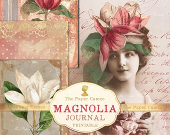 100%ヴィンテージXLボタニカルテーマのジャンクジャーナル、アート