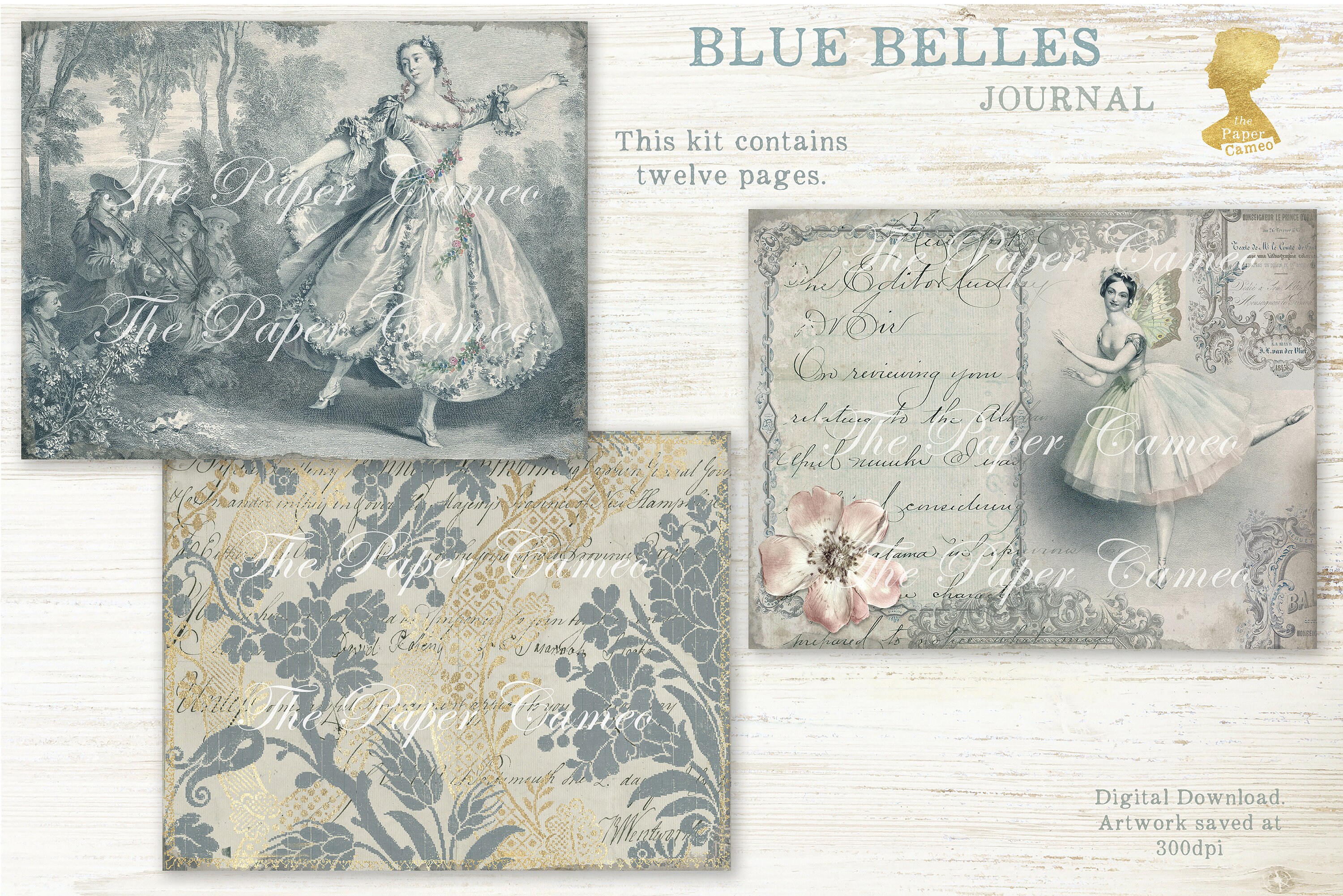 BLUE BELLES Journal Printable, Blue Digital Junk Journal, Romantic Teal ...
