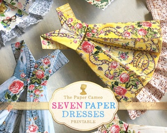 SEVEN PAPER DRESSES Digital, Origami Dress Printable, Origami Dress card, Marie Antoinette Dress, Marie Antoinette Ephemera, Origami Dress