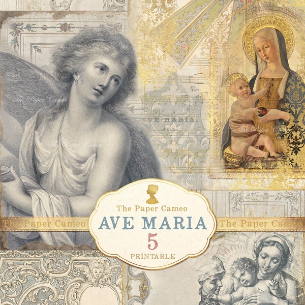 AVE MARIA 5 Journal Digital Download, Angel Junk Journal, Madonna and Child Collage Pages Digital, Religious Christmas Digital, Holy Imagery