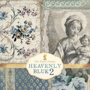 HEAVENLY BLUE TWO Junk Journal digitaal, Madonna thema digitaal, Shabby Blue Christmas digitaal, afdrukbaar religieus thema, blauwe kerst
