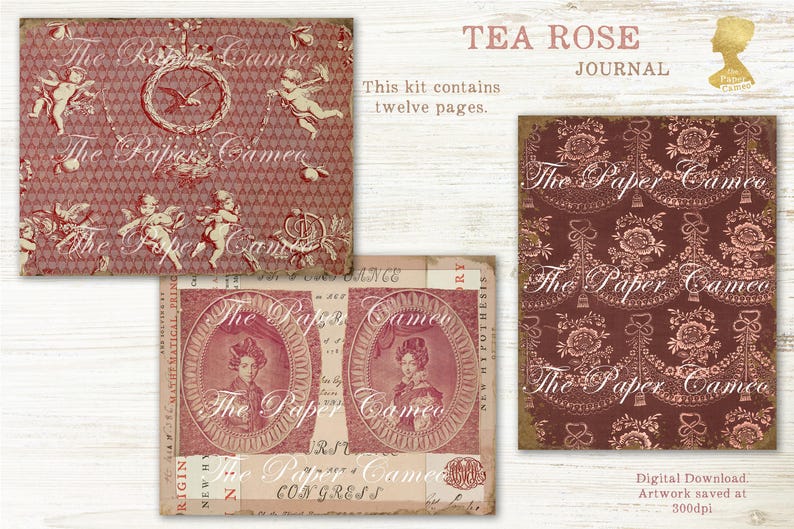 Rose Ribbon Journal TEA ROSE Journal Printable, Rose Themed Junk Journal Digital, Faded ...