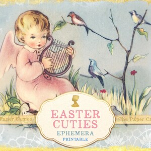 EASTER CUTIES, Kit stampabile di effimeri pasquali, Etichette regalo pasquali, Effimeri pasquali vintage stampabili, Effimeri primaverili, Digitali primaverili vintage