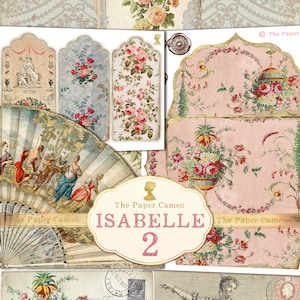 ISABELLE 2 Ephemera, Ephemera Vintage Estilo Francês Imprimível, Ephemera Digital Shabby Chic, Ephemera Estilo Maria Antonieta Imprimível