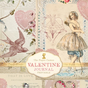 Diario imprimible de SAN VALENTÍN, efímera digital de San Valentín, imprimible con tema de San Valentín, diario imprimible de San Valentín Shabby Chic, corazón de amor digital