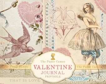 VALENTINE Journal Printable, Valentine Ephemera Digital, Valentine Theme Printable, Shabby Chic Valentine Journal Printable, Love Heart digi