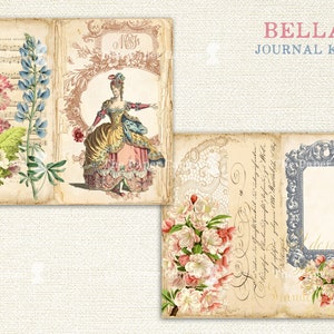 BELLA, Shabby French Style Printable Junk Journal Kit, French Fashion Digital Download, Vintage Floral Journal Pages, Shabby Chic Journal image 3
