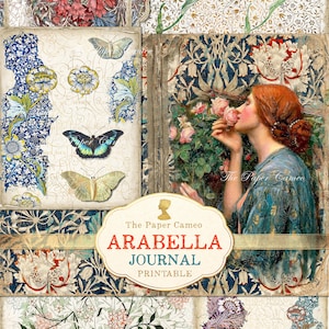 ARABELLA Journal, William Morris Journal zum Ausdrucken, John William Waterhouse Journal zum Ausdrucken, Botanisches Journal Digital, Collagenpapier