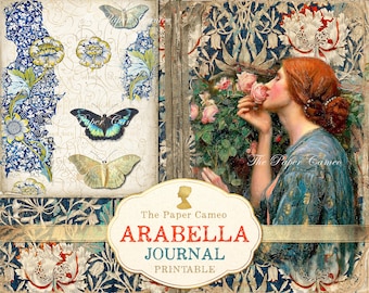 ARABELLA Journal, William Morris Journal Printable, John William Waterhouse Journal Printable, Botanical Journal Digital, Collage Paper
