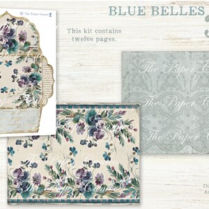 BLUE BELLES 3 Background Pages Printable, Vintage Blue Themed Collage ...