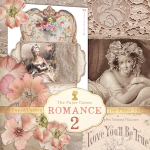 ROMANCE 2 Ephemera Digital, Ephemera Digitale a Tema San Valentino, Stampabile Shabby Pink Valentine, Ephemera d'Amore, Ephemera Floreale Romantica,