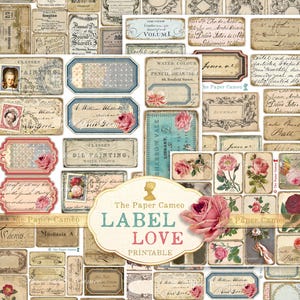 LABEL LOVE, vintage labelmix digitaal, antieke labels afdrukbaar, roos label digitals, vintage scriptlabels, apothekerslabels digitaal