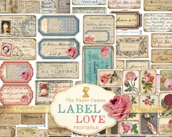 LABEL LOVE, Vintage Label Mix Digital, Antique Labels Printable, Rose Label Digitals, Vintage Script Labels, Apothecary Labels Digital