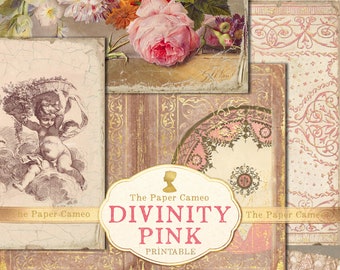 DIVINITY PINK Journal, Angel Journal imprimible, Digitales franceses románticos, Shabby Pink Journal imprimible, Vintage Pink Digitals, Ephemera