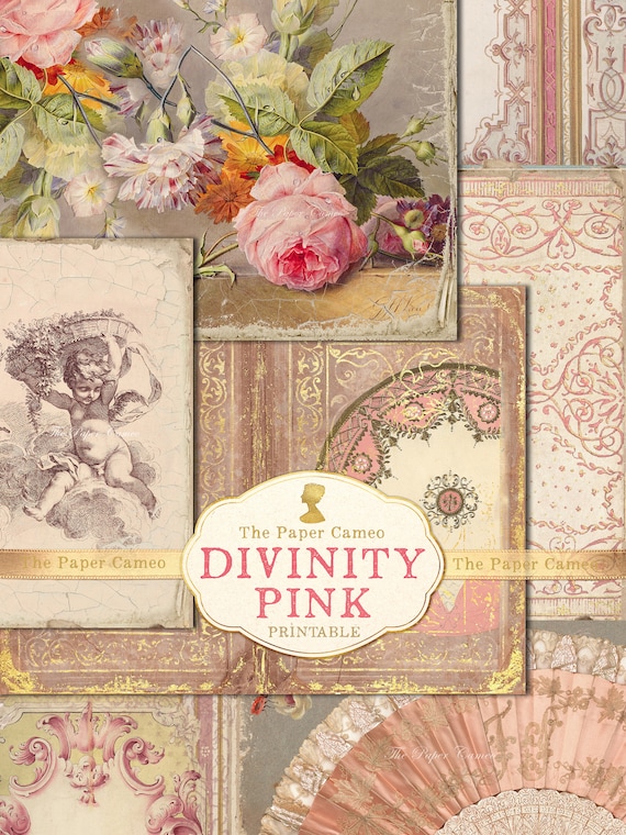 DIVINITY PINK Journal, Angel Journal printable, Romantic French Digitals, Shabby Pink Journal Printable, Vintage Pink Digitals, Ephemera