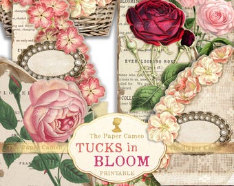 TUCKS IN BLOOM, Floral Tuck Spots Digital, Tasche per diario stampabili, Effimere a tema floreale, Rose Tuck Spots stampabili, Effimere a tema rosa