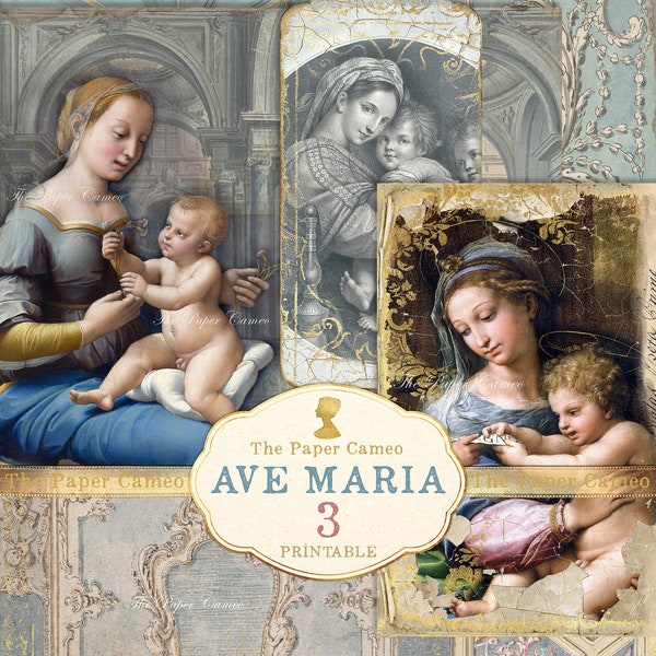 AVE MARIA 3 Journal Printable, Madonna and Child digital, Holy Christmas digital, Mary and Jesus Digital, Religious Christmas journal