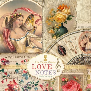 Diario imprimible LOVE NOTES, diario basura con temática de San Valentín, páginas de collage digitales de San Valentín, páginas de música con temática de amor, material efímero de San Valentín