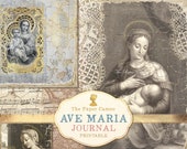 AVE MARIA Journal Printable, Christmas Themed Journal, Religious Printable, Vintage Prayer Card Printable, Religious Theme digital