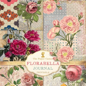 FLORABELLA Journal zum ausdrucken, Floral Journal Digital, Vintage Floral Junk Journal digitaler Download, Rose Journal Digital, Floral Collage