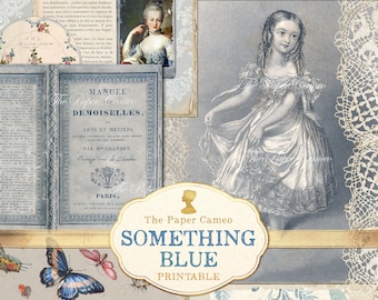 SOMETHING BLUE Journal, Blue Vintage Journal Printable, Vintage Blue Collage Digitals, Shabby Blue Journal Printable, Blue Ephemera Digital