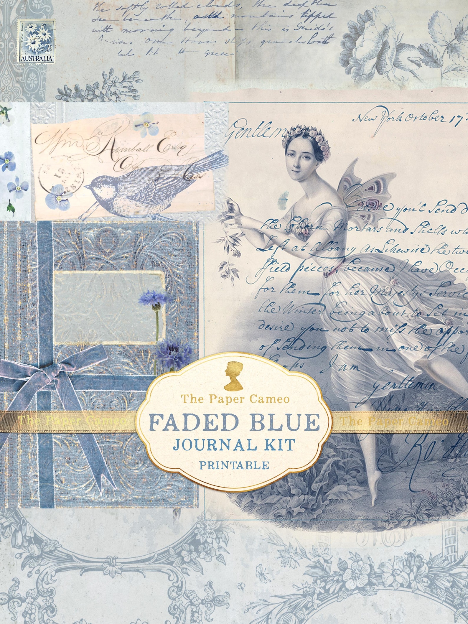 Journal Blue Basic FADED BLUE Journal,blue Themed Journal Printable Digital Kit, Shabby ...