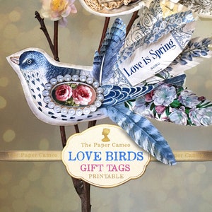 Etichette regalo LOVE BIRDS, download digitale di uccelli, uccelli stampabili, effimeri di uccelli stampabili, effimeri di Pasqua stampabili, etichette regalo di Pasqua stampabili