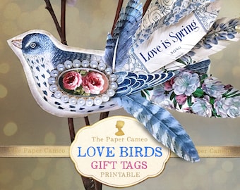 LOVE BIRDS Gift Tags, Bird Digital Download, Bird Printable, Bird Ephemera Printable, Easter Ephemera Printable, Easter Gift Tags Printable