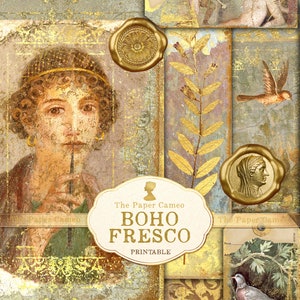 BOHO FRESCO, Afrescos de Pompéia para impressão, Jornal de arte antiga, The Paper Cameo, Páginas de diário, Papel de colagem, Boho Journal para impressão