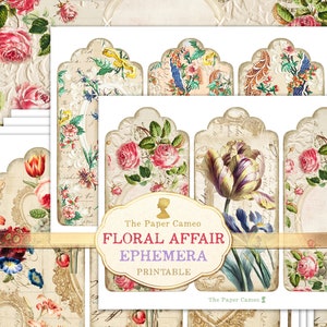 Ephemera FLORAL AFFAIR, Ephemera floreale stampabile, Etichette floreali stampabili, Download digitale di Ephemera botanica, Diario di spazzatura floreale, Rose