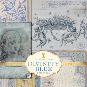 Diario DIVINITY BLUE, Imprimibles antiguos en azul francés, Diario digital Blue Junk, Diario Angel Junk, Diario digital Renaissance