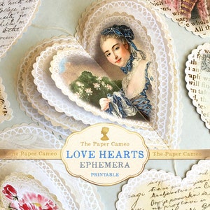 CORAZONES DE AMOR, Corazones de amor vintage imprimibles, Tarjetas emergentes de San Valentín, ThePaperCameo, Tarjetas efímeras de corazones de amor, Tarjetas vintage de San Valentín, Etiquetas de corazones de amor