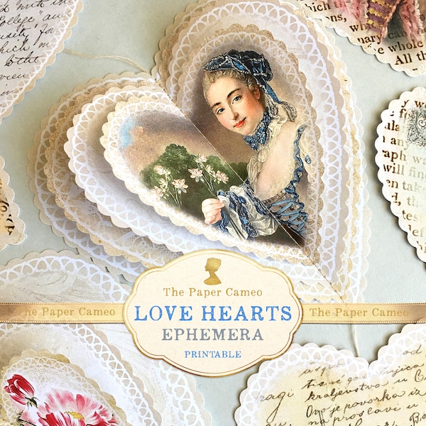 LOVE HEARTS, afdrukbare vintage liefdesharten, pop-up valentijnskaarten, ThePaperCameo, kortstondige liefdesharten, vintage valentijnskaart, tags liefdeshart
