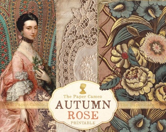 HERFSTROOS Afdrukbaar dagboek, afdrukbaar tijdschrift met herfstthema, dagboek met herfstthema digitaal, dagboek met roosthema afdrukbaar, vintage roos