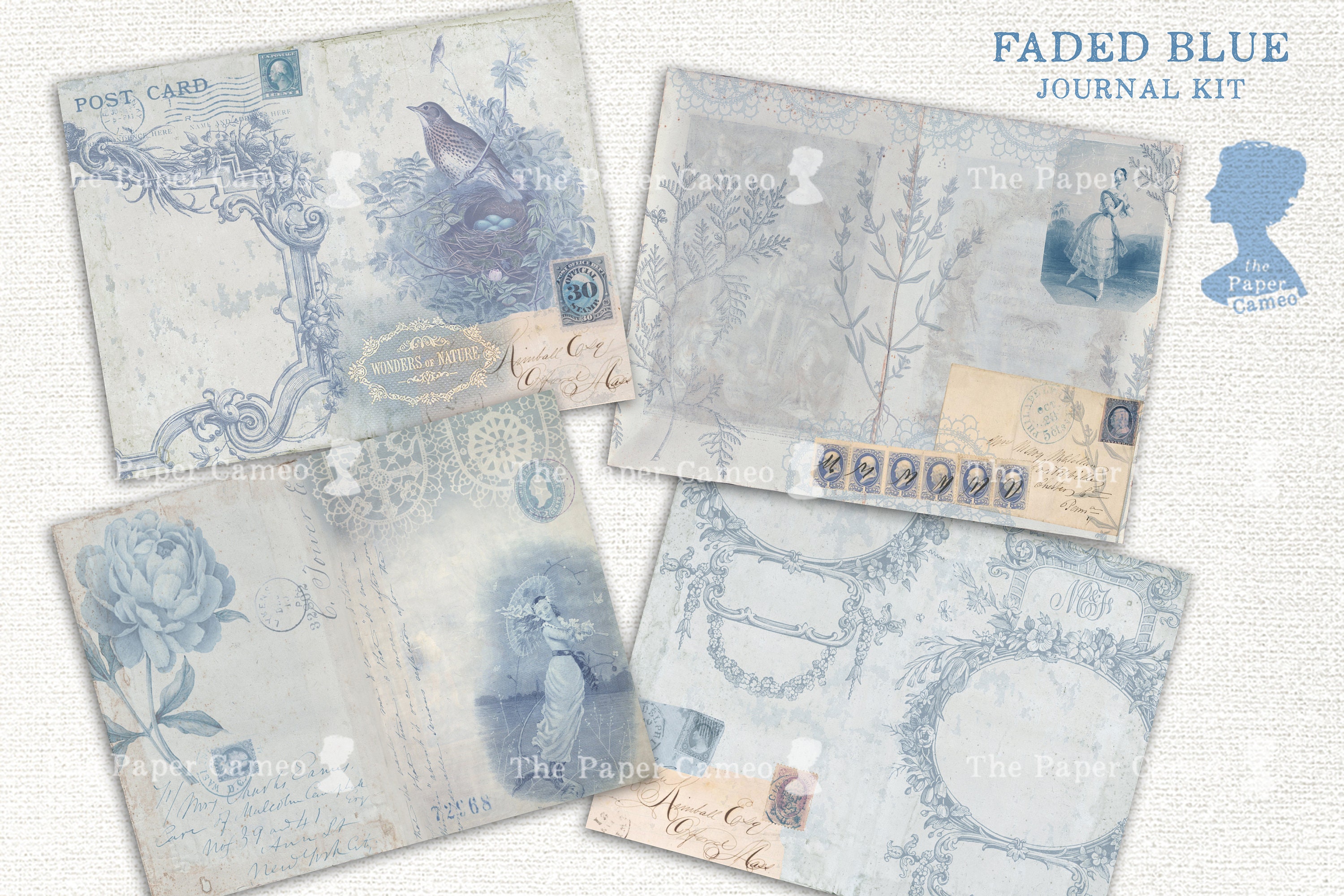 FADED BLUE Journal,blue Themed Journal Printable Digital Kit, Shabby ...